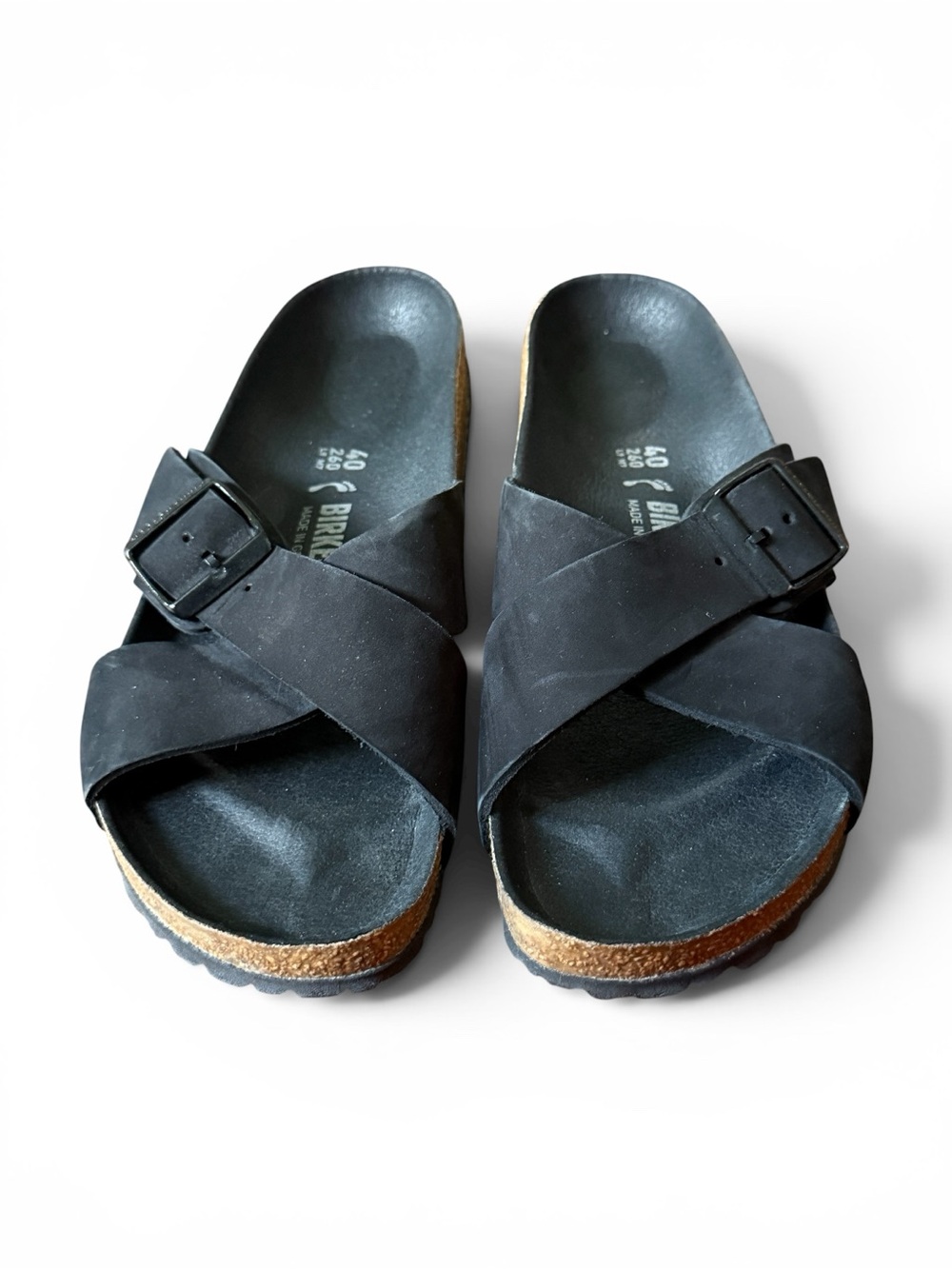 BIRKENSTOCK Sienna Black Leather Slides Size 9 Women 7 Men Unisex